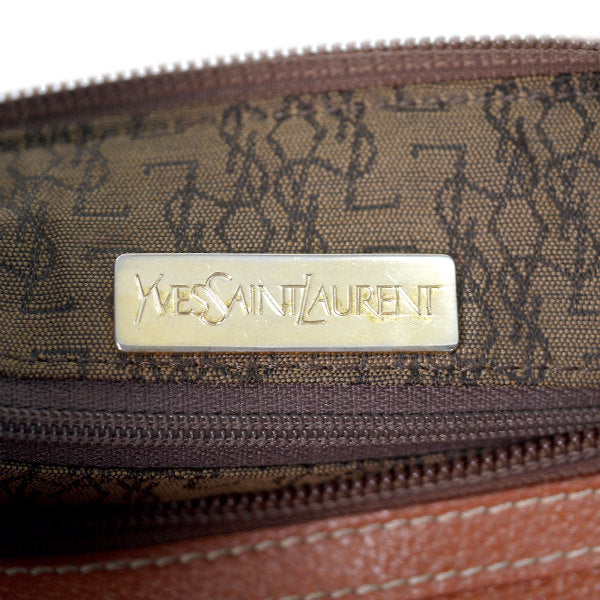 YVES SAINT LAURENT ＜訳あり＞ドラム型ロゴ ミニボストン（茶）