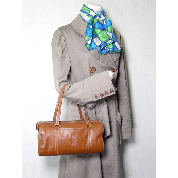 YVES SAINT LAURENT ＜訳あり＞ドラム型ロゴ ミニボストン（茶）