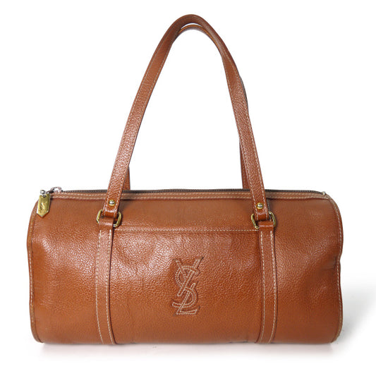 YVES SAINT LAURENT ＜訳あり＞ドラム型ロゴ ミニボストン（茶）