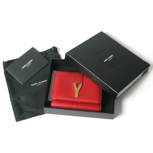 YVESSANTLAURENT　Yライン総革折り財布（赤）