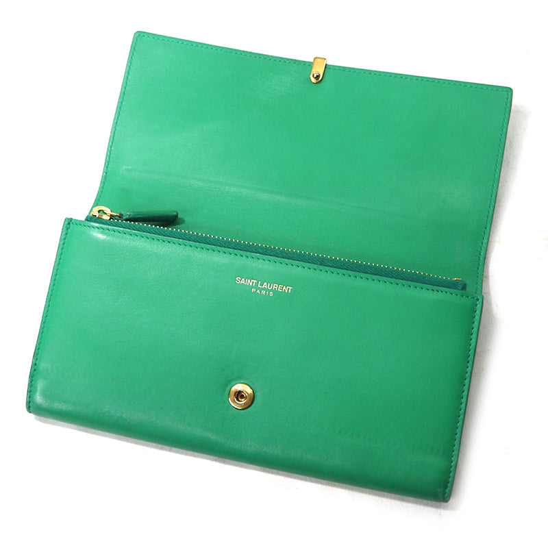 YVES SAINT LAURENT　本革　長財布（グリーン）