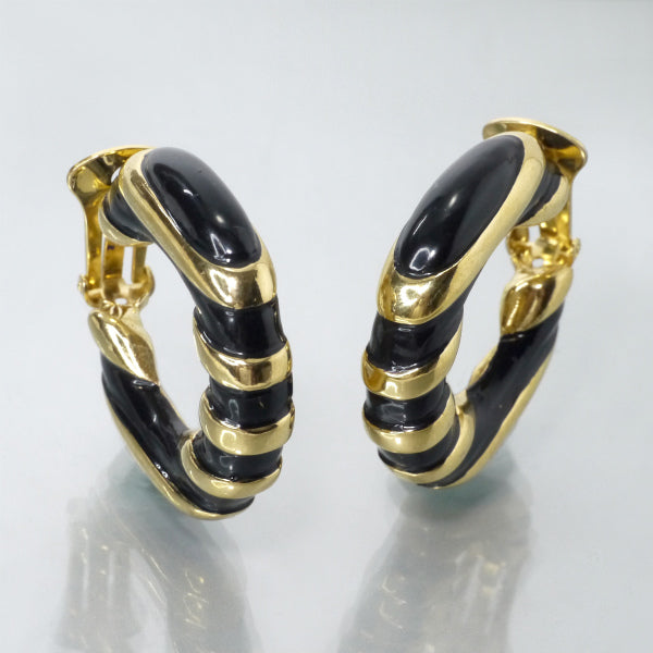 YVES SAINT LAURENT　ブラックストライプフープイヤリング（ゴールド/黒）