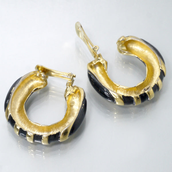 YVES SAINT LAURENT　ブラックストライプフープイヤリング（ゴールド/黒）