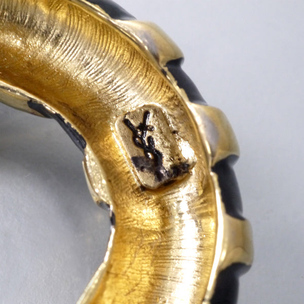 YVES SAINT LAURENT　ブラックストライプフープイヤリング（ゴールド/黒）