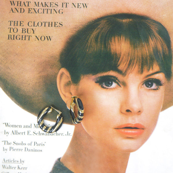 YVES SAINT LAURENT　ブラックストライプフープイヤリング（ゴールド/黒）