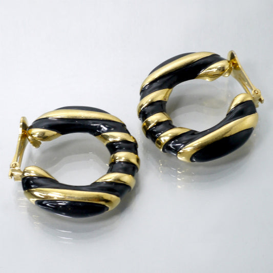 YVES SAINT LAURENT　ブラックストライプフープイヤリング（ゴールド/黒）