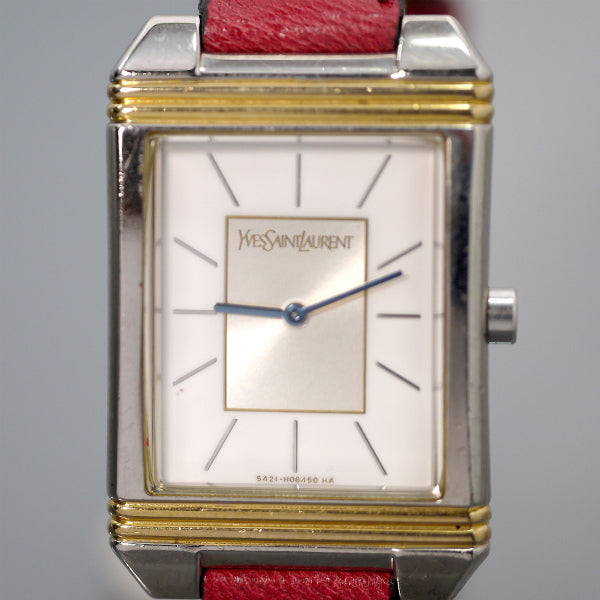 YVES SAINT LAURENT 赤バンド スクエアウォッチ