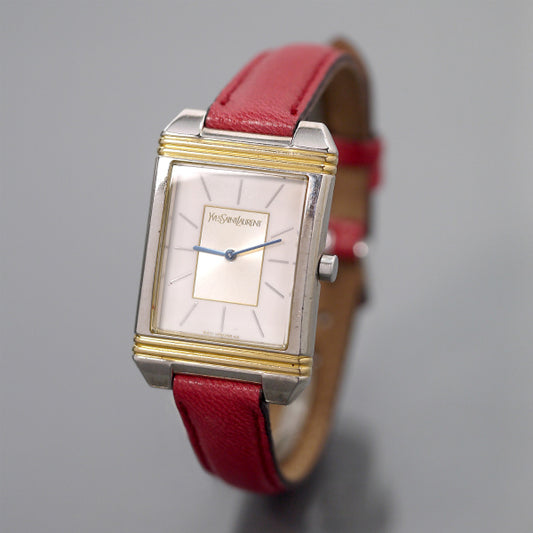 YVES SAINT LAURENT 赤バンド スクエアウォッチ