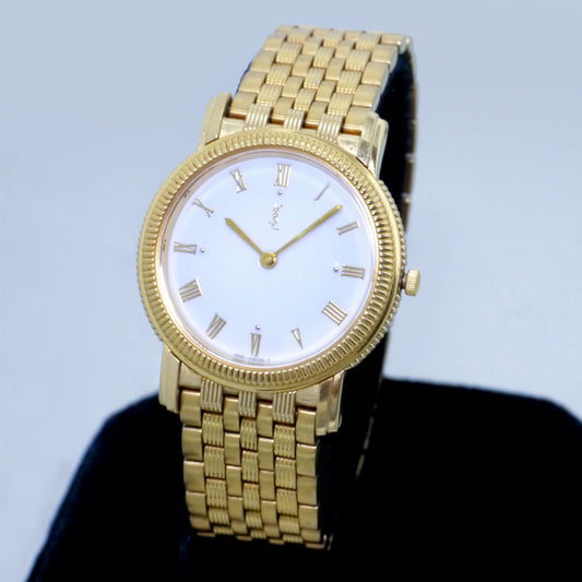 YVES SAINT LAURENT　ローマンインデックス蛇腹腕時計（ゴールド）