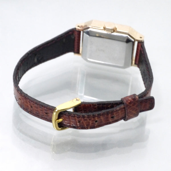 YVES SAINT LAURENT レザーロゴスクエアフェイスウォッチ（赤茶）