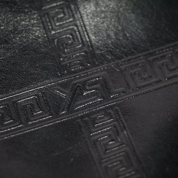 YVES SAINT LAURENT YSLロゴ×メアンダーチェック総革ショルダー（黒）