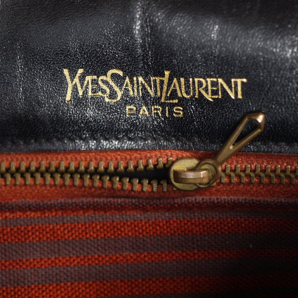YVES SAINT LAURENT YSLロゴ×メアンダーチェック総革ショルダー（黒）