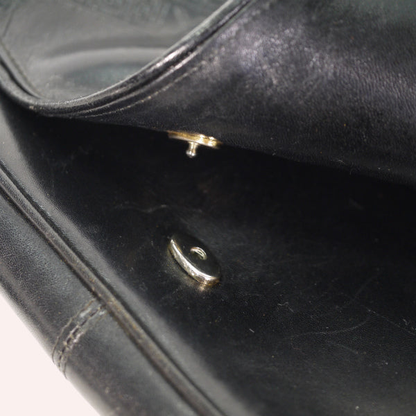 YVES SAINT LAURENT YSLロゴ×メアンダーチェック総革ショルダー（黒）