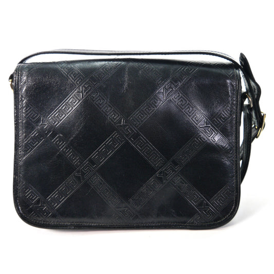 YVES SAINT LAURENT YSLロゴ×メアンダーチェック総革ショルダー（黒）