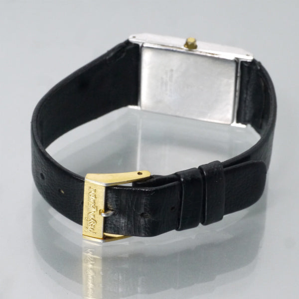 YVES SAINT LAURENT スクエア革バンド腕時計（黒）