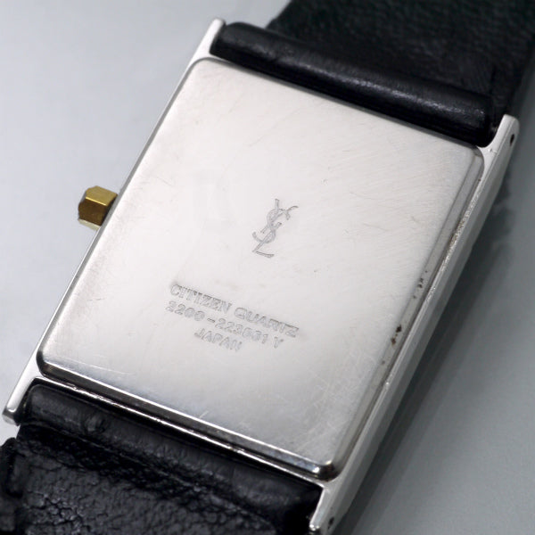 YVES SAINT LAURENT スクエア革バンド腕時計（黒）