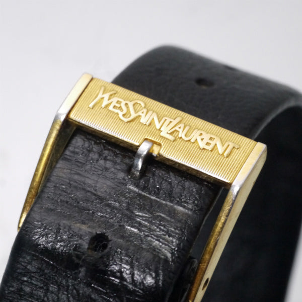 YVES SAINT LAURENT スクエア革バンド腕時計（黒）