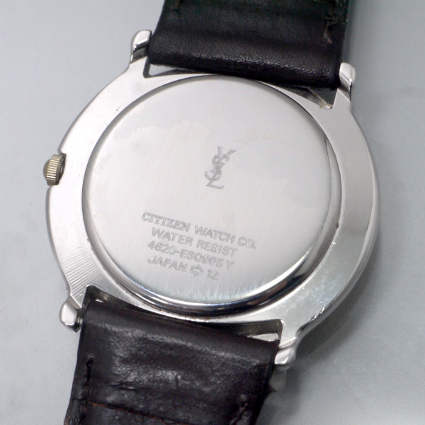 YVES SAINT LAURENT ラウンド革バンド腕時計（黒）