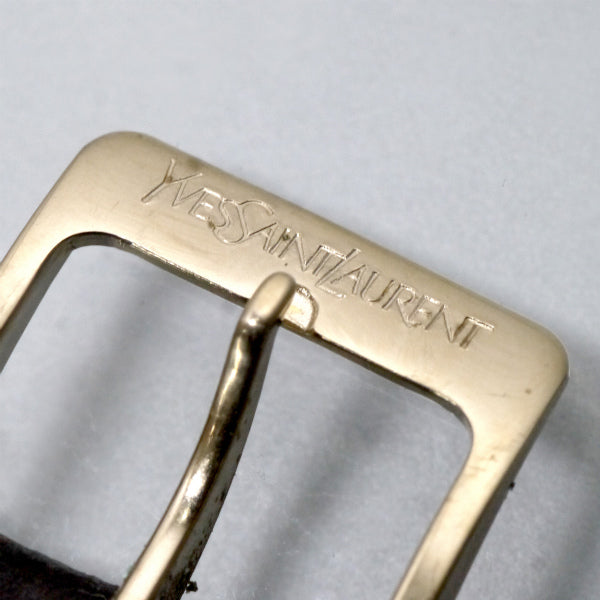 YVES SAINT LAURENT ラウンド革バンド腕時計（黒）