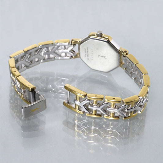 YVES SAINT LAURENT オクタゴンフェイスYブレス腕時計（シルバー・ゴールド）