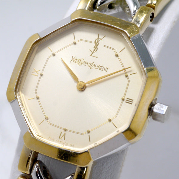 YVES SAINT LAURENT オクタゴンフェイスYブレス腕時計（シルバー・ゴールド）