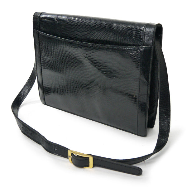 YVES SAINT LAURENT Yライン型押しリザードショルダー(黒）