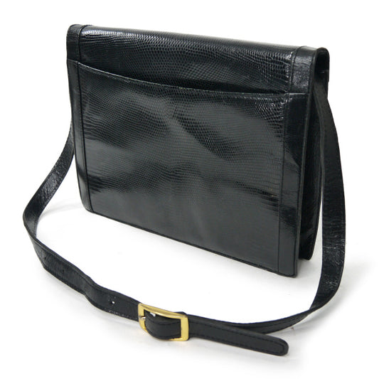 YVES SAINT LAURENT Yライン型押しリザードショルダー(黒）