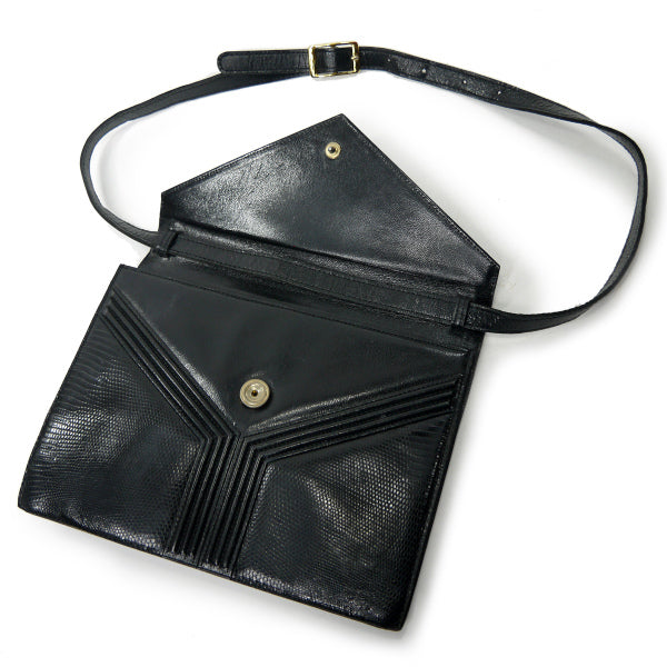 YVES SAINT LAURENT Yライン型押しリザードショルダー(黒）