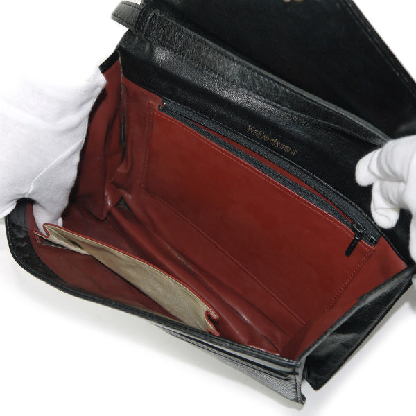 YVES SAINT LAURENT Yライン型押しリザードショルダー(黒）