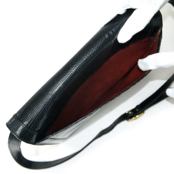 YVES SAINT LAURENT Yライン型押しリザードショルダー(黒）