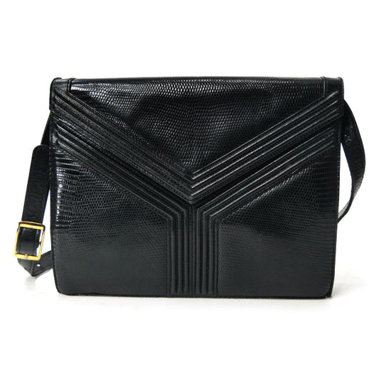 YVES SAINT LAURENT Yライン型押しリザードショルダー(黒）