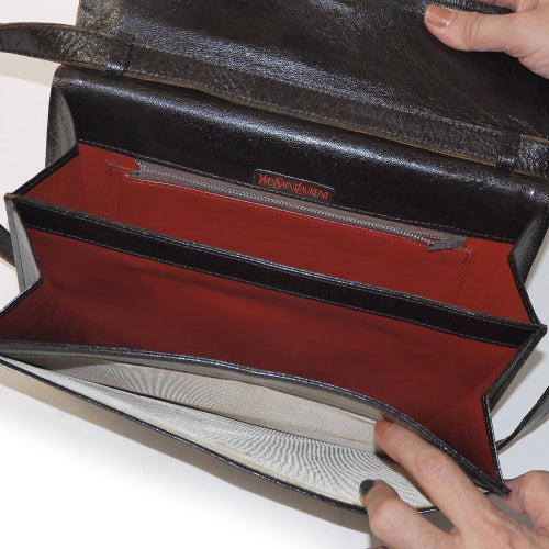 YVES SAINT LAURENT 3Way型押しショルダー(茶）