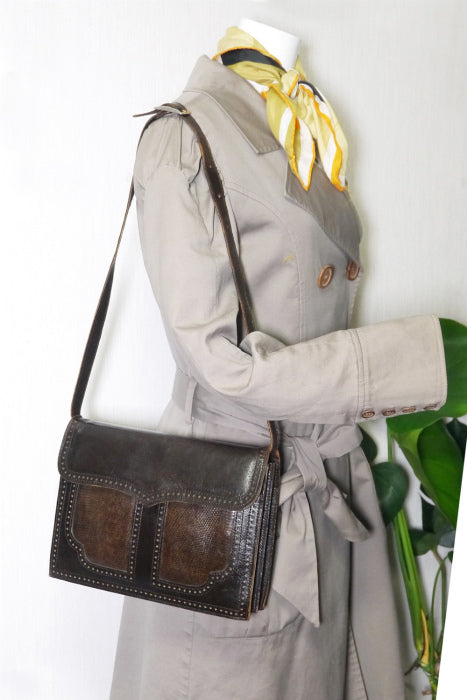 YVES SAINT LAURENT 3Way型押しショルダー(茶）