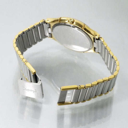 YVES SAINT LAURENT ビッグロゴフェイス腕時計（シルバー・ゴールド）