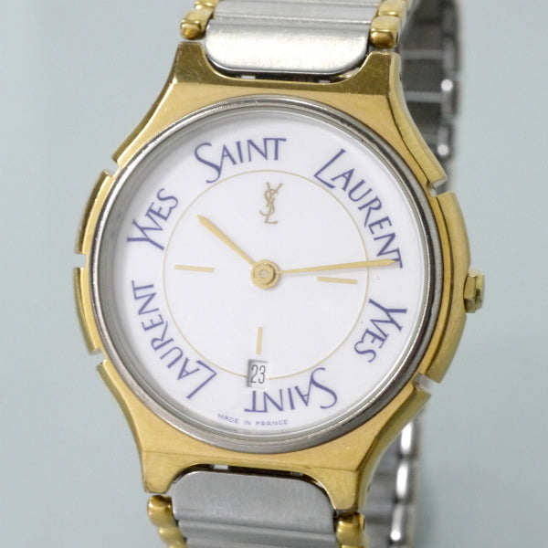 YVES SAINT LAURENT ビッグロゴフェイス腕時計（シルバー・ゴールド）