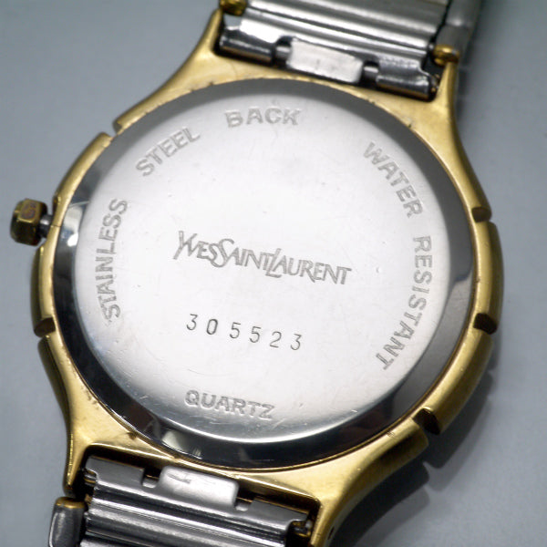YVES SAINT LAURENT ビッグロゴフェイス腕時計（シルバー・ゴールド）