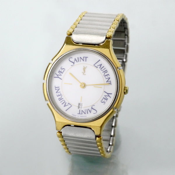 YVES SAINT LAURENT ビッグロゴフェイス腕時計（シルバー・ゴールド）