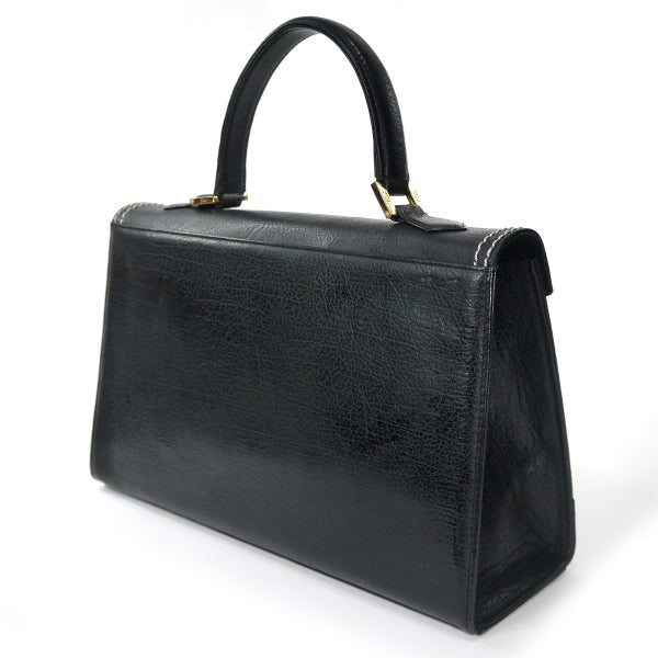 YVES SAINT LAURENT 総革カサンドラ ロゴ台形ハンドバッグ（黒）