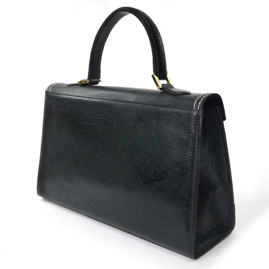 YVES SAINT LAURENT 総革カサンドラ ロゴ台形ハンドバッグ（黒）