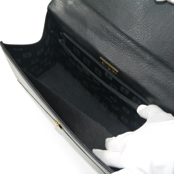 YVES SAINT LAURENT 総革カサンドラ ロゴ台形ハンドバッグ（黒）