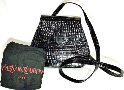 YVES SAINT LAURENT 黒クロコ型押しショルダー
