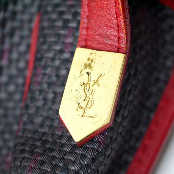YVES SAINT LAURENT バイカラーYSLロゴポシェット（赤/グレー系）