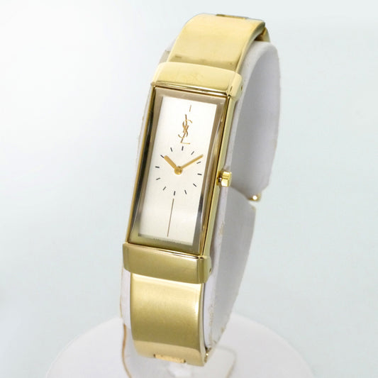 YVES SAINT LAURENT スクエアロゴバングルウォッチ（ゴールド）