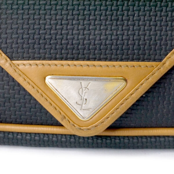 YVES SAINT LAURENT バイカラーYSLロゴ横長ショルダー（キャメル/グレー系）