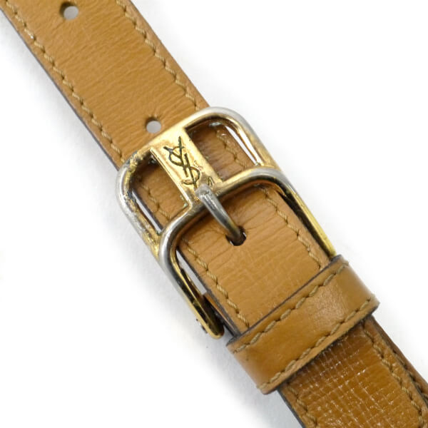 YVES SAINT LAURENT バイカラーYSLロゴ横長ショルダー（キャメル/グレー系）