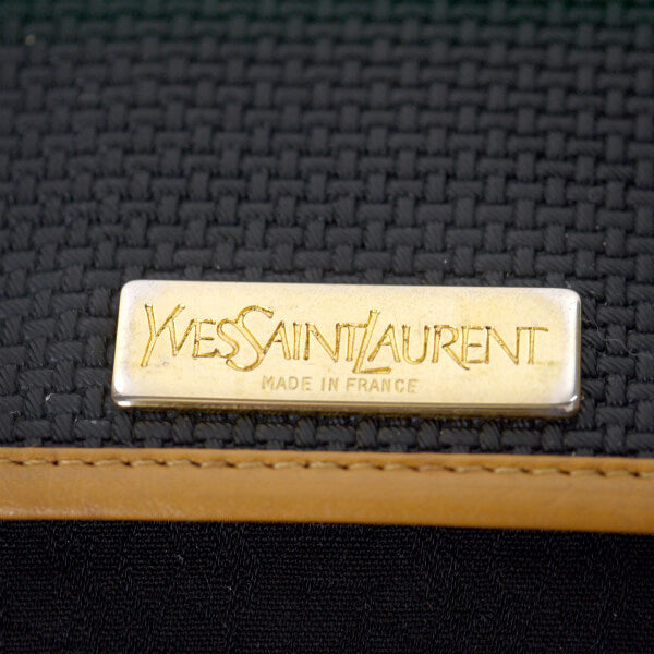 YVES SAINT LAURENT バイカラーYSLロゴ横長ショルダー（キャメル/グレー系）
