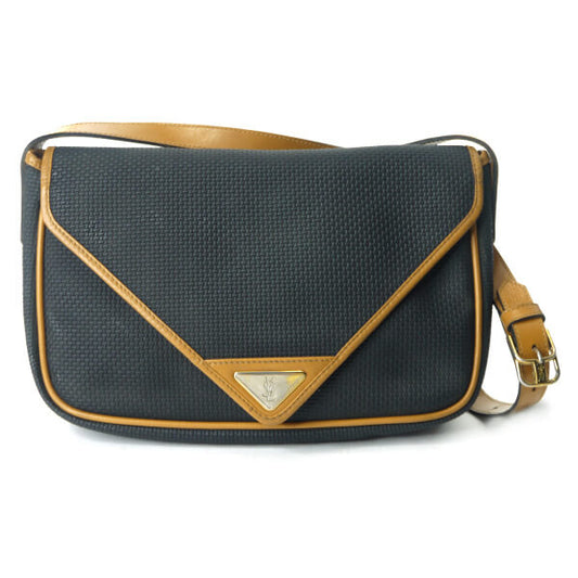 YVES SAINT LAURENT バイカラーYSLロゴ横長ショルダー（キャメル/グレー系）