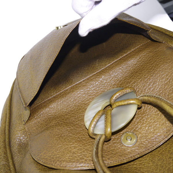 YVES SAINT LAURENT バッファローリング巾着レザーリュック（茶）