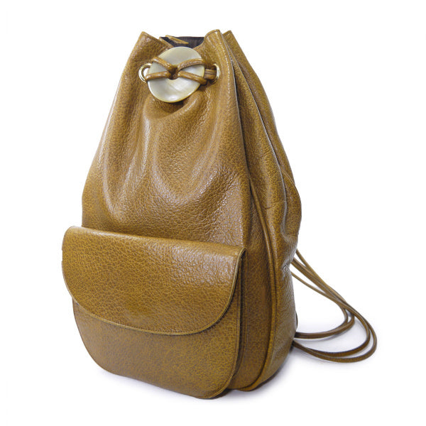 YVES SAINT LAURENT バッファローリング巾着レザーリュック（茶）