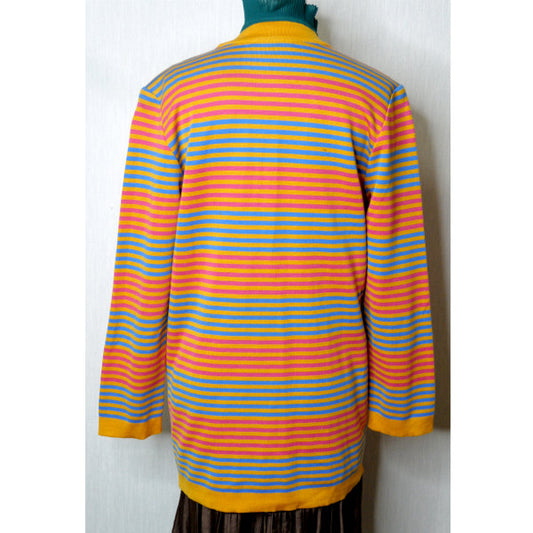 YVES SAINT LAURENT 　マルチボーダーロングカーディガン（オレンジ系）